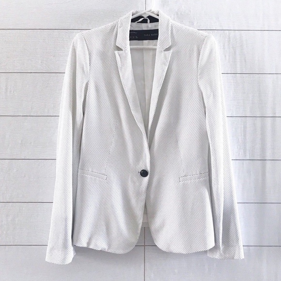 Zara Jackets & Blazers - Zara White Black Polka Dot Boyfriend Blazer